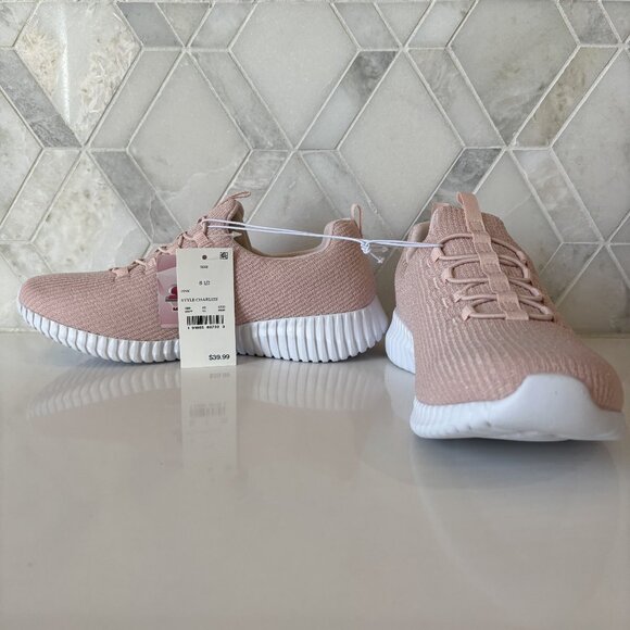 8.5 Charlize Pink Textile Padded Sole Slip On Lace Decor Pull Low Top Sneaker - Picture 6 of 15